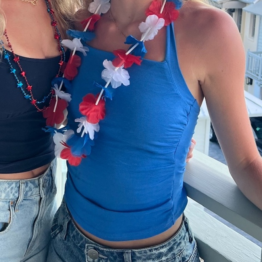 Blue Halter Neck Tie Summer Top